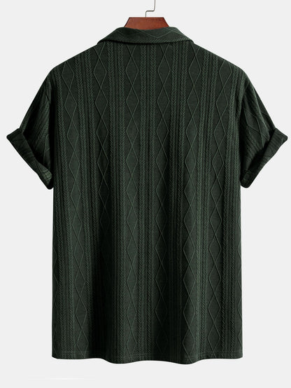 Geometric Rhombus Jacquard Knit Cuban Shirt