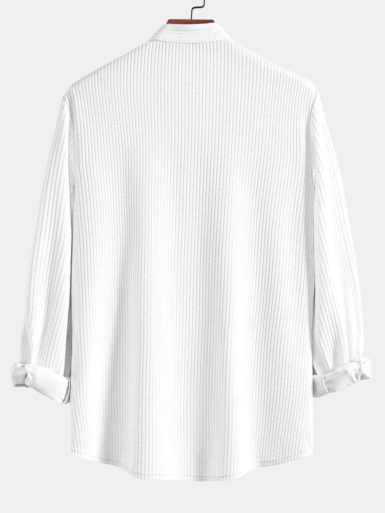 Ribbed Stand Collar Shirt with Long Sleeves and Muscle Fit