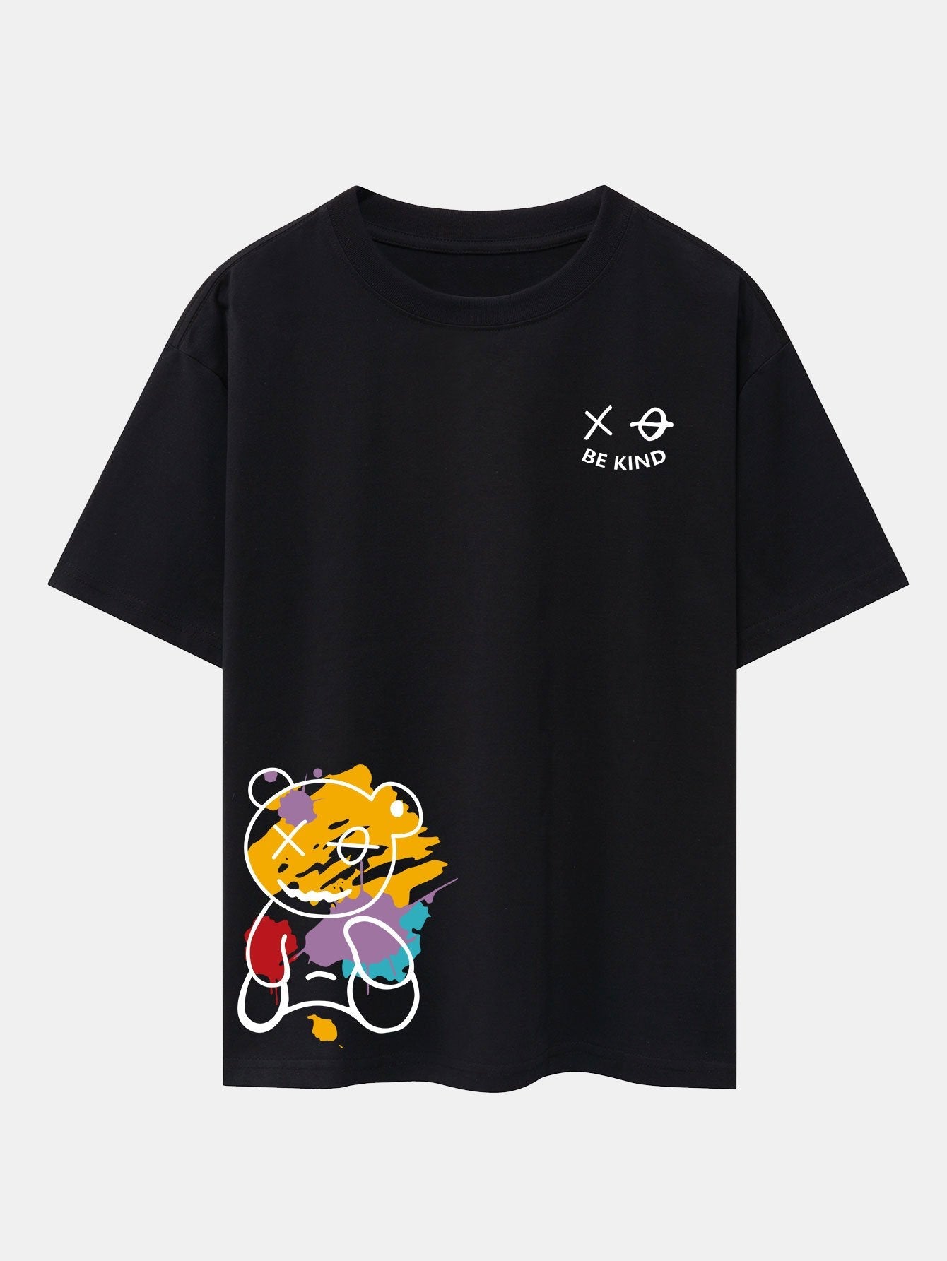 Oversized Drop Shoulder T-Shirt with Graffiti Bear Print