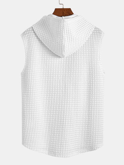 sleeveless Waffle Knit Hooded Vest