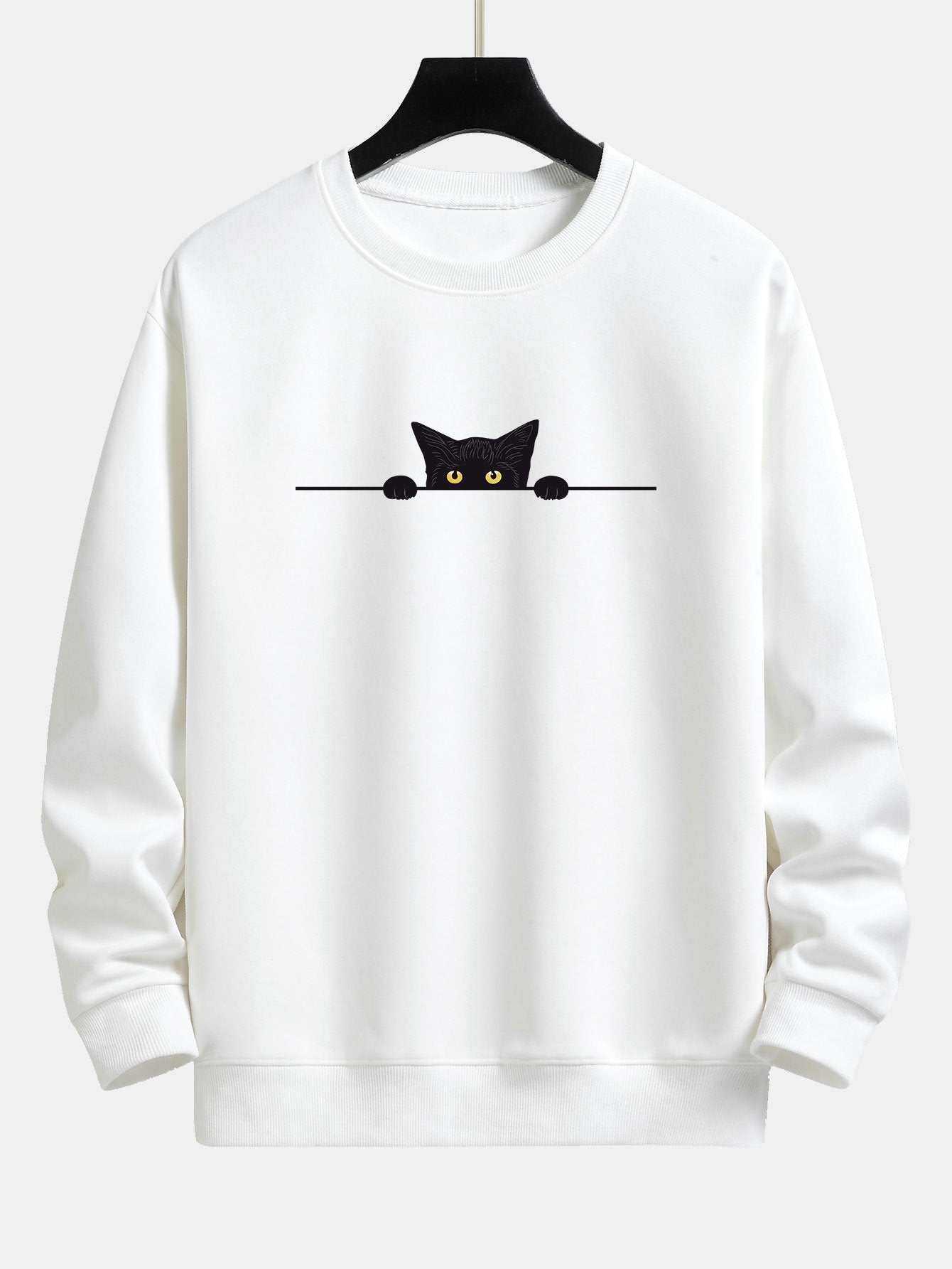 Relaxed Fit Sweatshirt with Black Cat Design