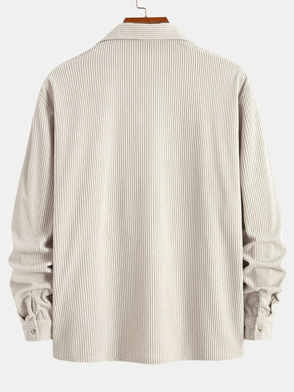 Corduroy Cuban Collar Shirt with Long Sleeves