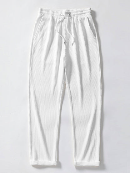 Short Sleeve Jacquard Polo Shirt with Straight Leg Ribbed Trousers