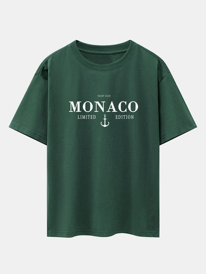 Monaco Oversized T-Shirt with Slogan Print and Drop Shoulder Design