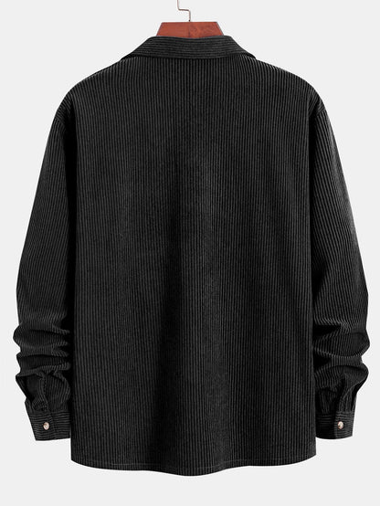 Corduroy Cuban Collar Shirt with Long Sleeves