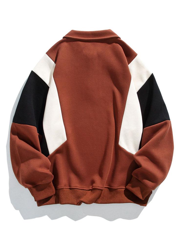 Color Block Polo Sweatshirt with Relaxed Fit