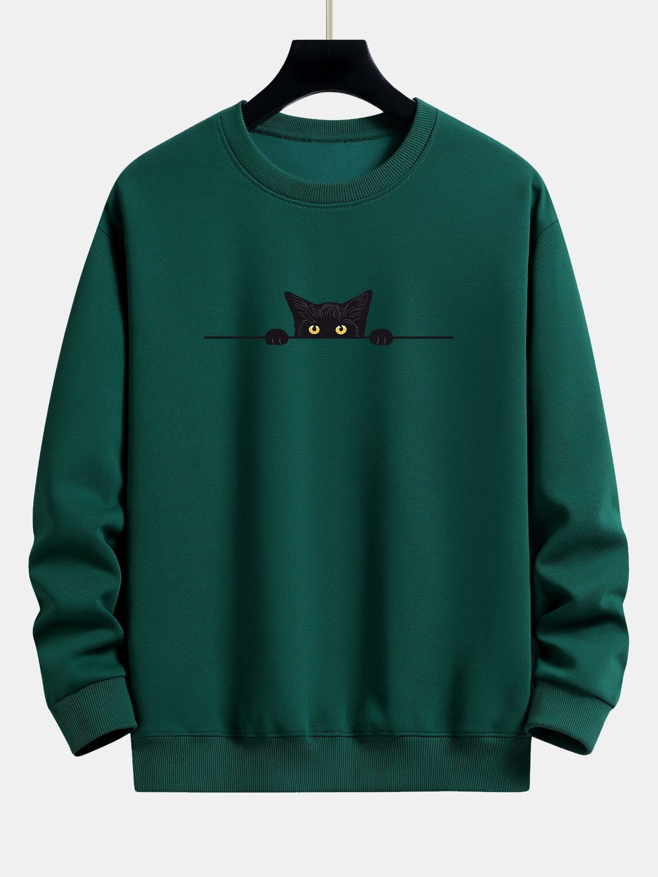 Relaxed Fit Sweatshirt with Black Cat Design