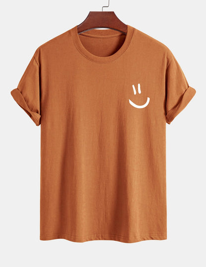 Classic Fit Cotton T-Shirt with Smiley Face Print