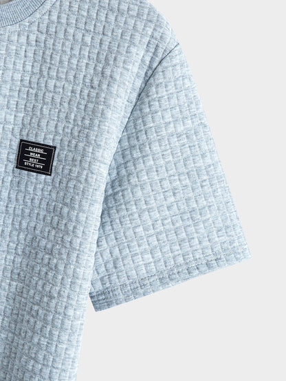 Waffle Knit Short Sleeve T-Shirt with Arc Hem & Matching Shorts