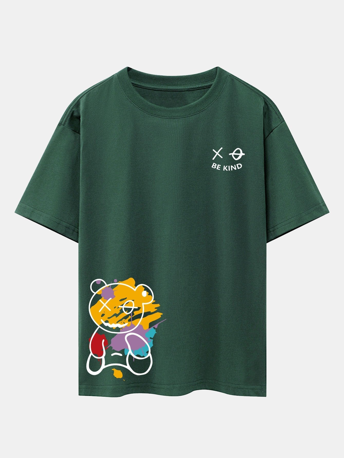 Oversized Drop Shoulder T-Shirt with Graffiti Bear Print