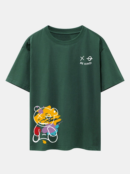 Oversized Drop Shoulder T-Shirt with Graffiti Bear Print