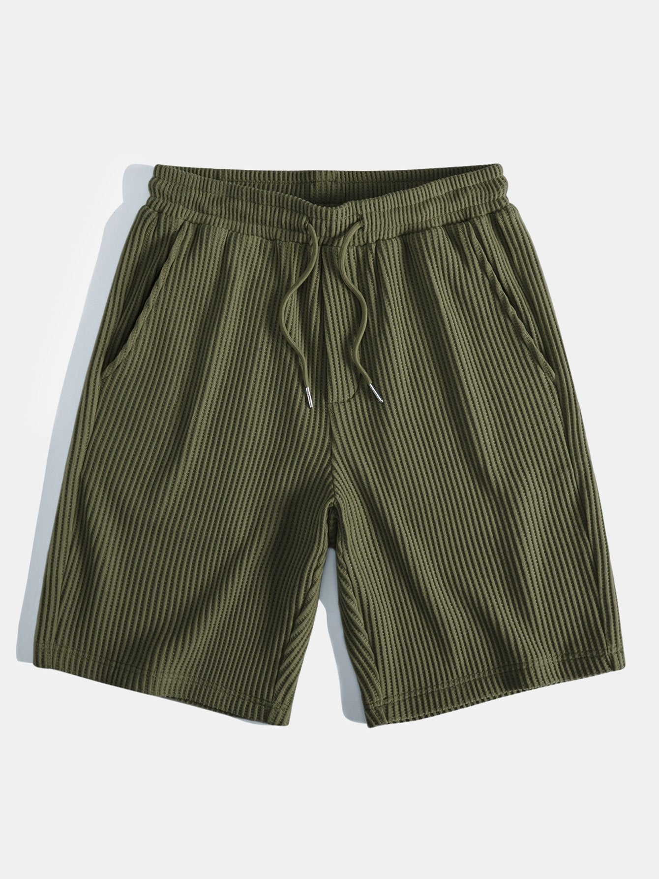 Waffle Button-Up Shirt with Matching Drawstring Waffle Shorts