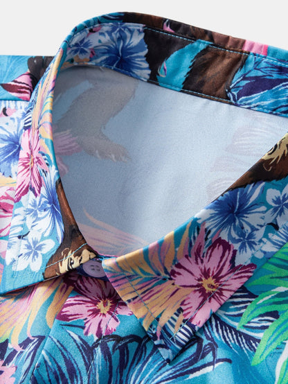 Tropical Print Button-Up Shirt & Swim Shorts Featuring Orangutans