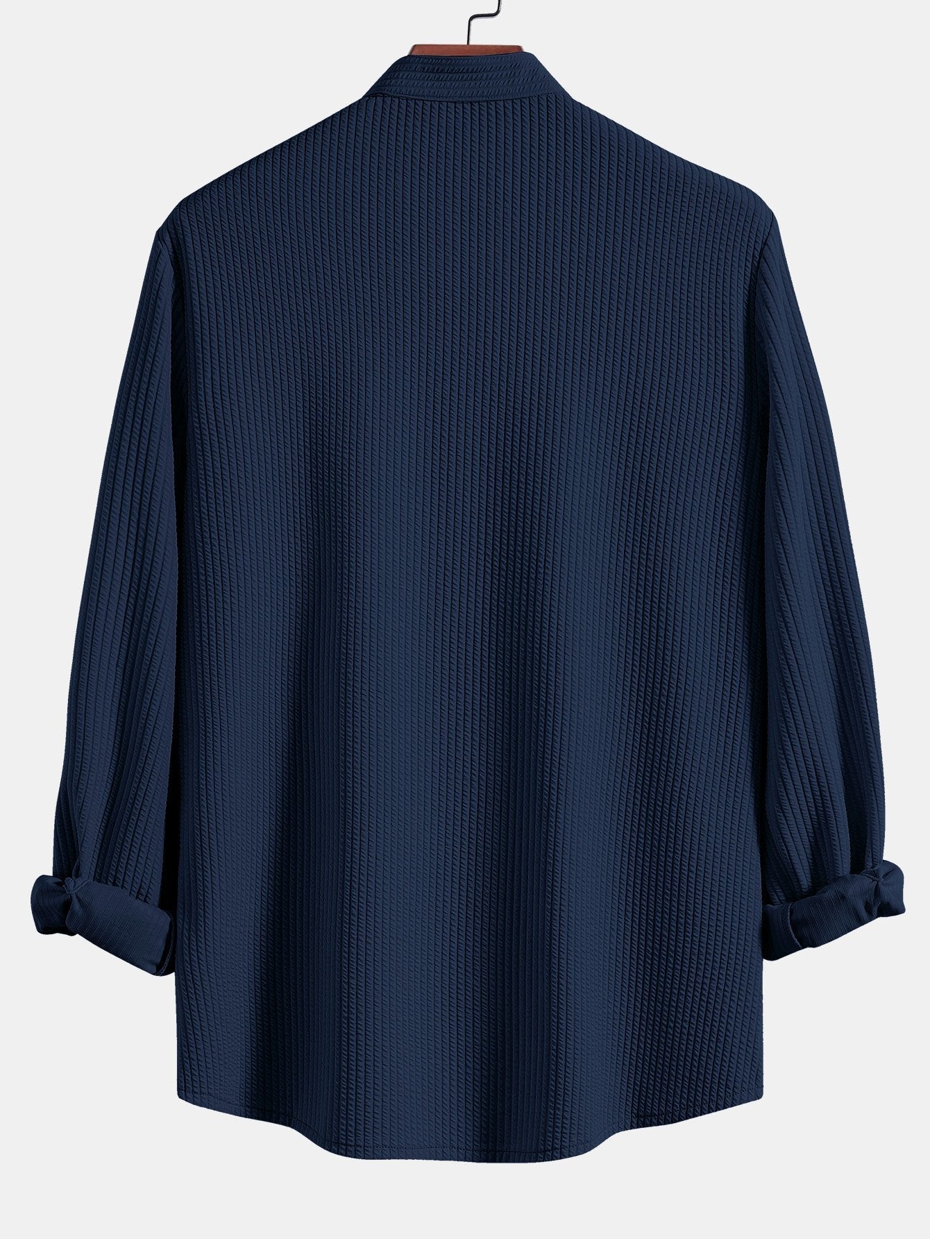 Ribbed Stand Collar Shirt with Long Sleeve and Muscle Fit