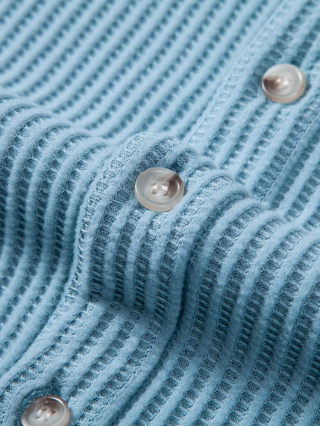 Waffle Knit Button-Up Shirt & Drawstring Waffle Shorts Set