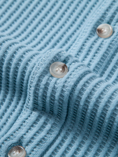 Waffle Knit Button-Up Shirt & Drawstring Waffle Shorts Set