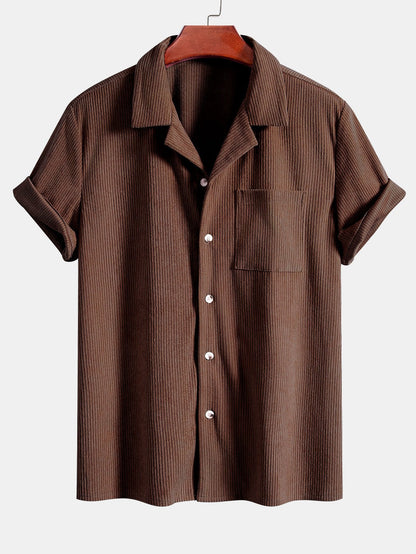 Corduroy Cuban Shirt and Shorts Set with Short Sleeves