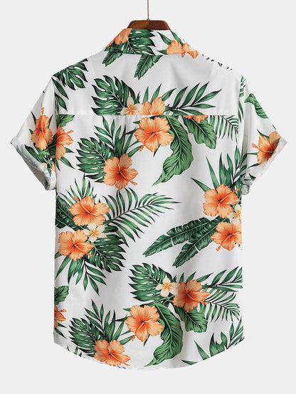Tropical Print Button-Up Shirt with Matching Swim Shorts