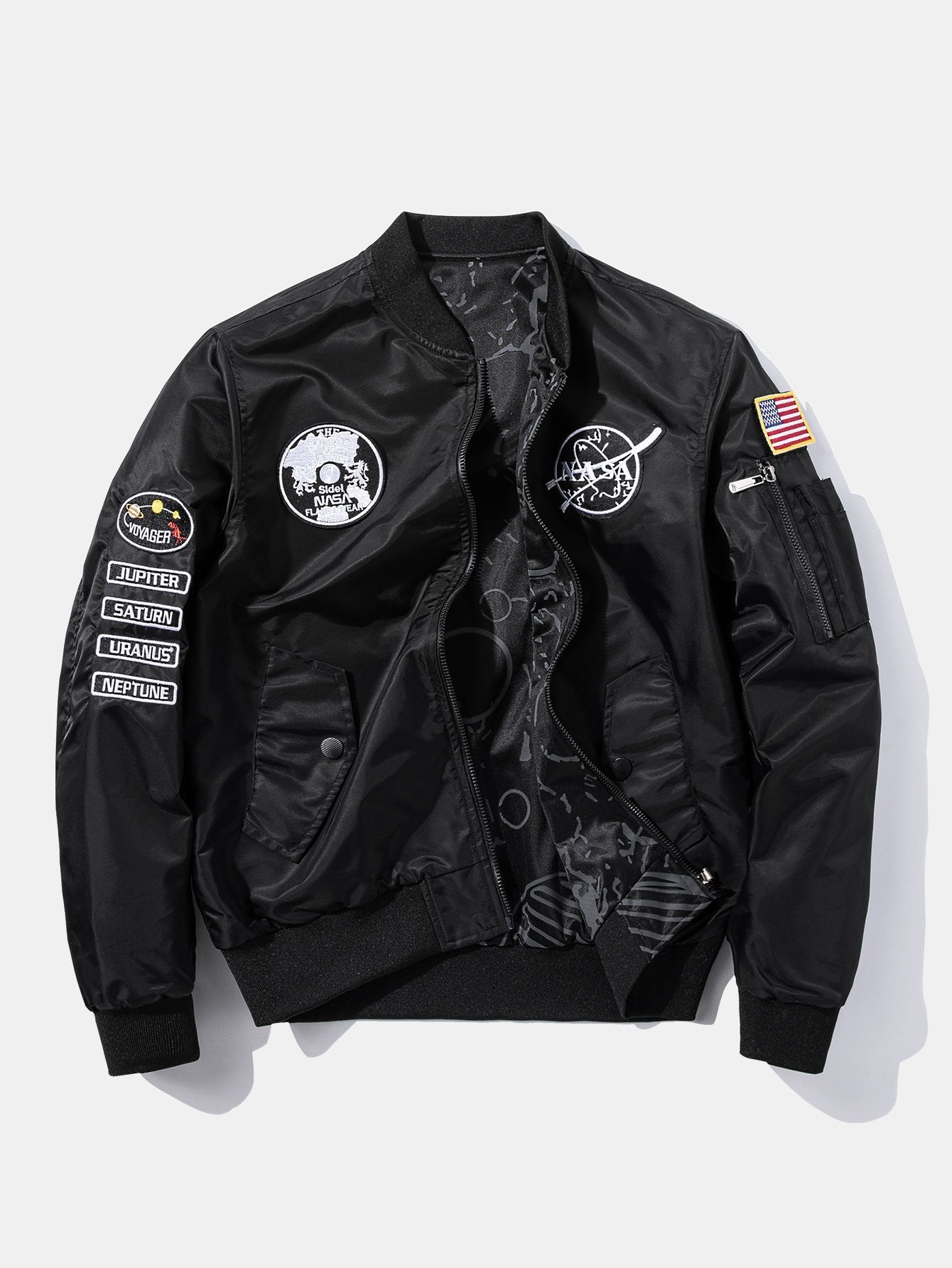 Reversible Bomber Jacket with NASA Embroidered Patch