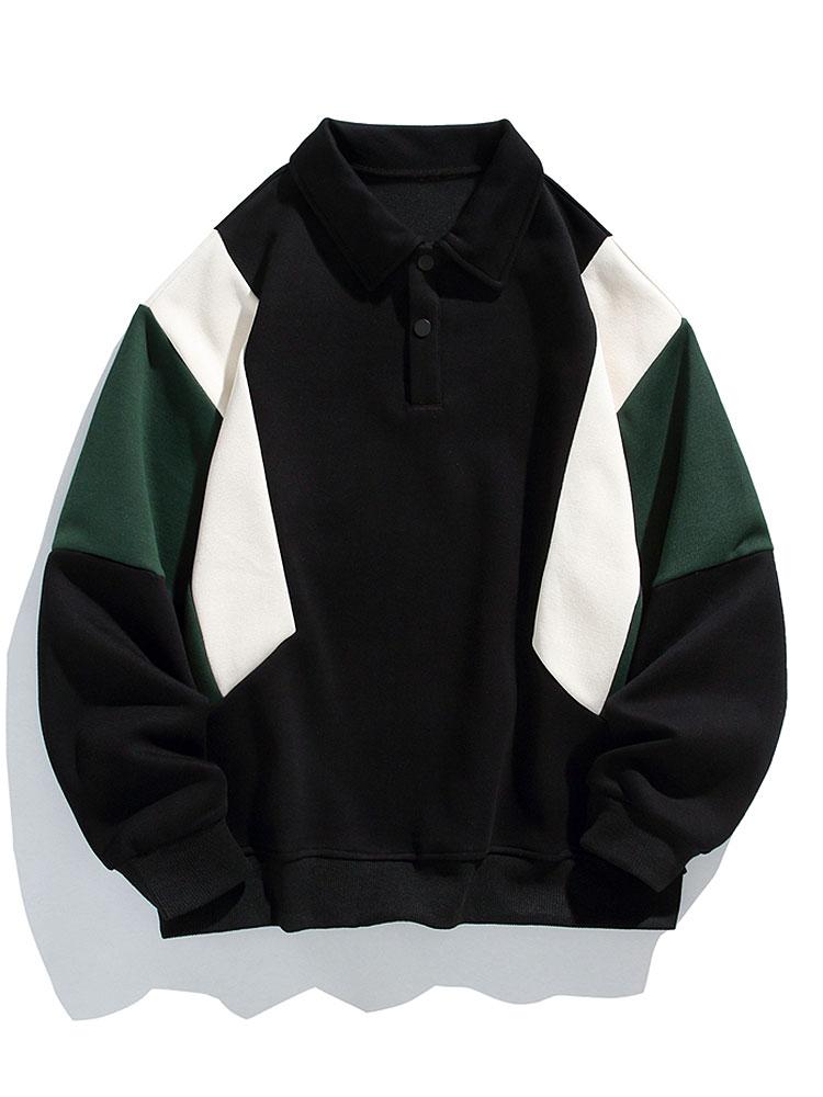 Color Block Polo Sweatshirt with Relaxed Fit