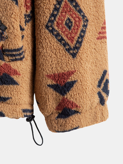 Aztec Patterned Patchwork Teddy Fleece Jacket