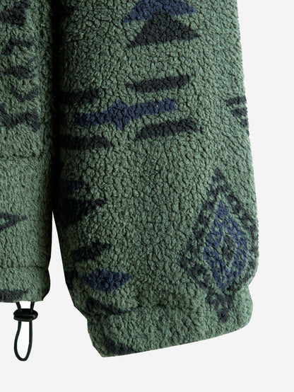 Aztec Patterned Patchwork Teddy Fleece Jacket