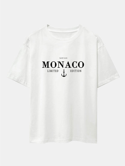 Monaco Oversized T-Shirt with Slogan Print and Drop Shoulder Design