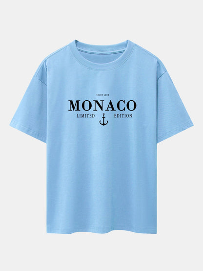 Monaco Oversized T-Shirt with Slogan Print and Drop Shoulder Design
