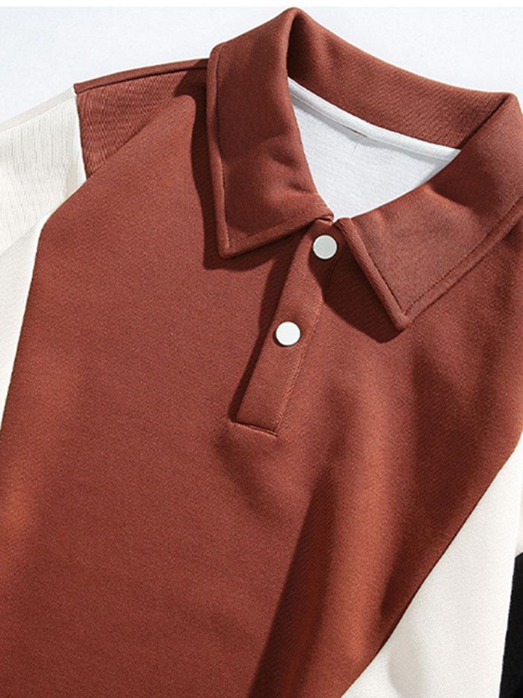 Color Block Polo Sweatshirt with Relaxed Fit