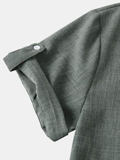 Short Sleeve Henley Shirt with Linen Texture