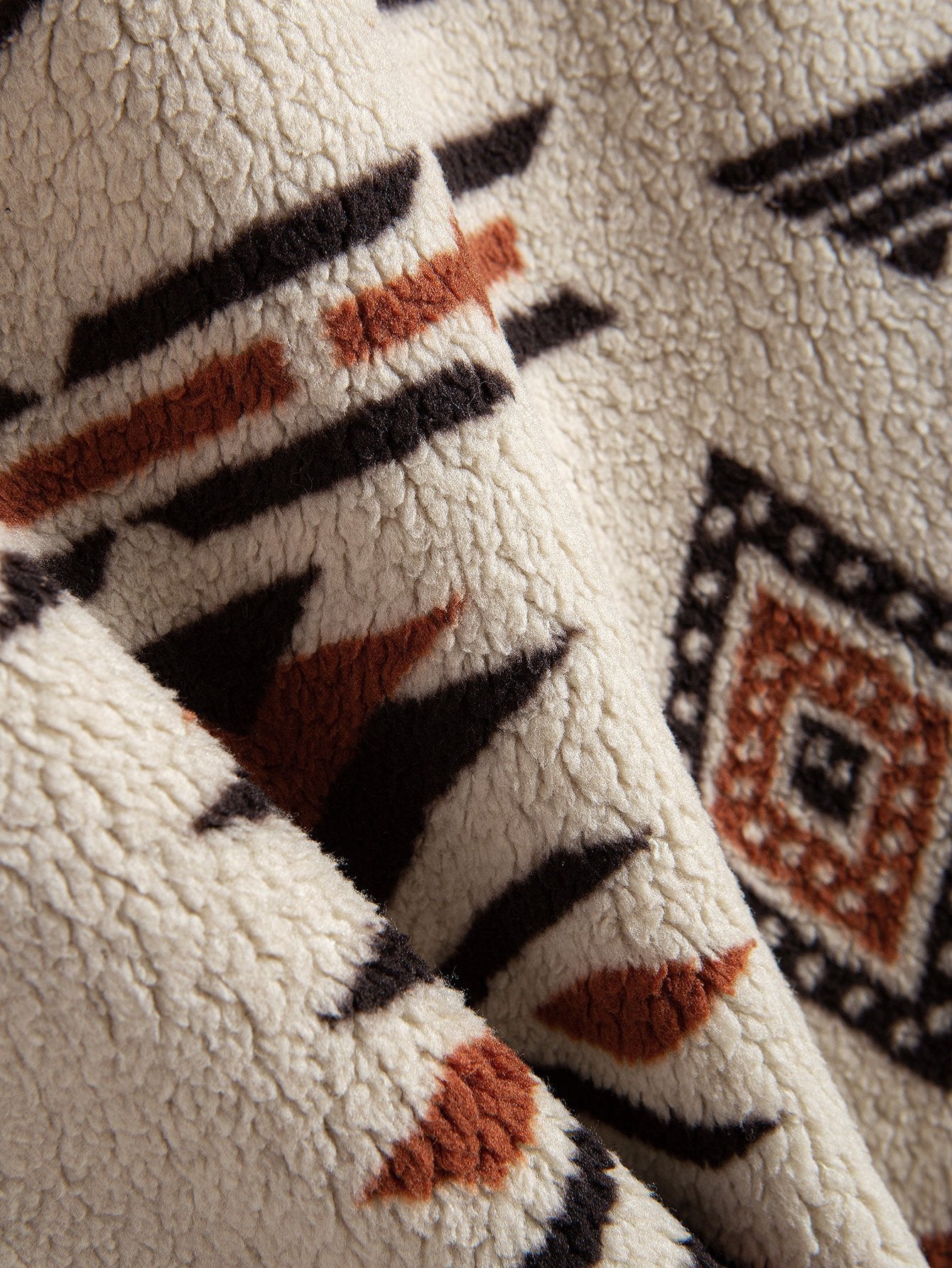 Aztec Patterned Patchwork Teddy Fleece Jacket