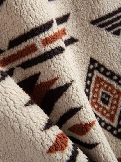 Aztec Patterned Patchwork Teddy Fleece Jacket