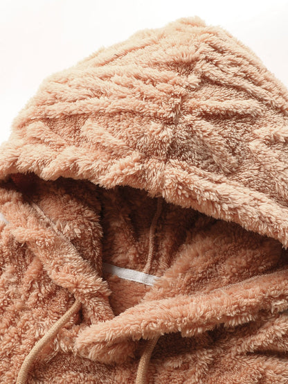 Geometric Patterned Jacquard Teddy Hoodie