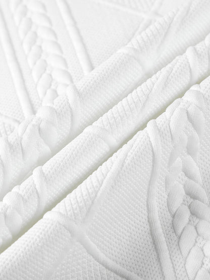 Geometric Jacquard Long Sleeve T-Shirt with Arc Hem