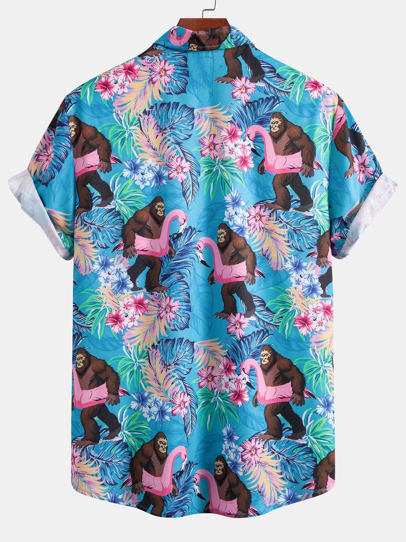 Tropical Print Button-Up Shirt & Swim Shorts Featuring Orangutans