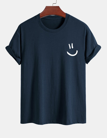 Classic Fit Cotton T-Shirt with Smiley Face Print
