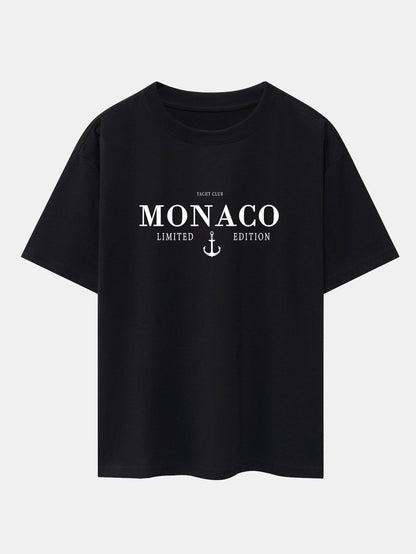 Monaco Oversized T-Shirt with Slogan Print and Drop Shoulder Design