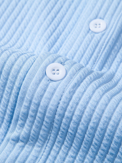 Ribbed Stand Collar Shirt with Long Sleeves and Muscle Fit