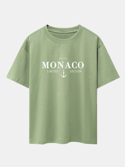 Monaco Oversized T-Shirt with Slogan Print and Drop Shoulder Design