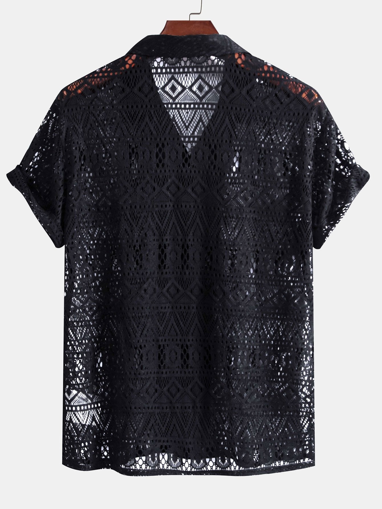 Short Sleeve Cuban Shirt with Geometric Texture