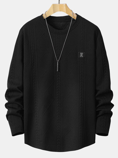 Geometric Jacquard Long Sleeve T-Shirt with Arc Hem