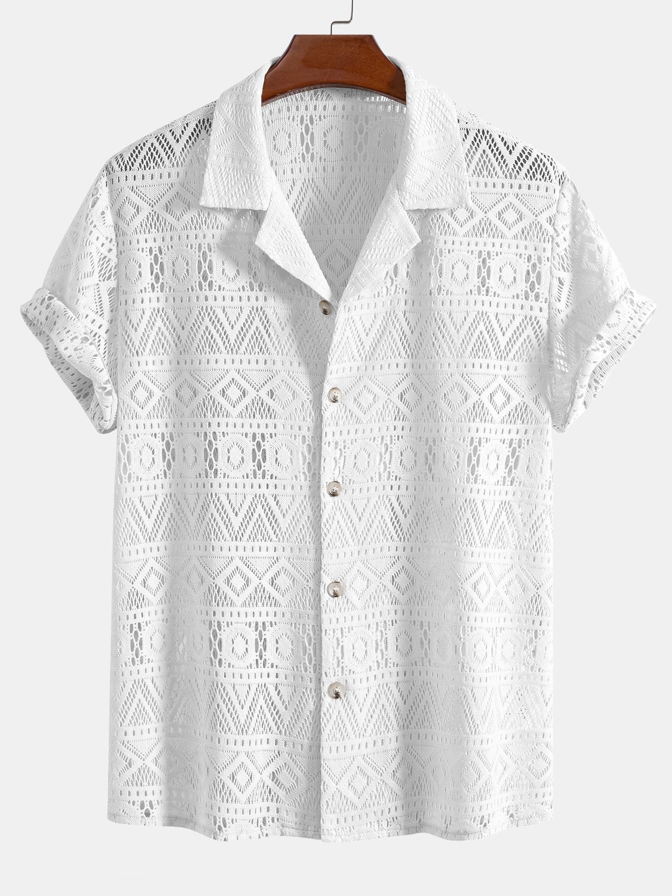 Short Sleeve Cuban Shirt with Geometric Texture