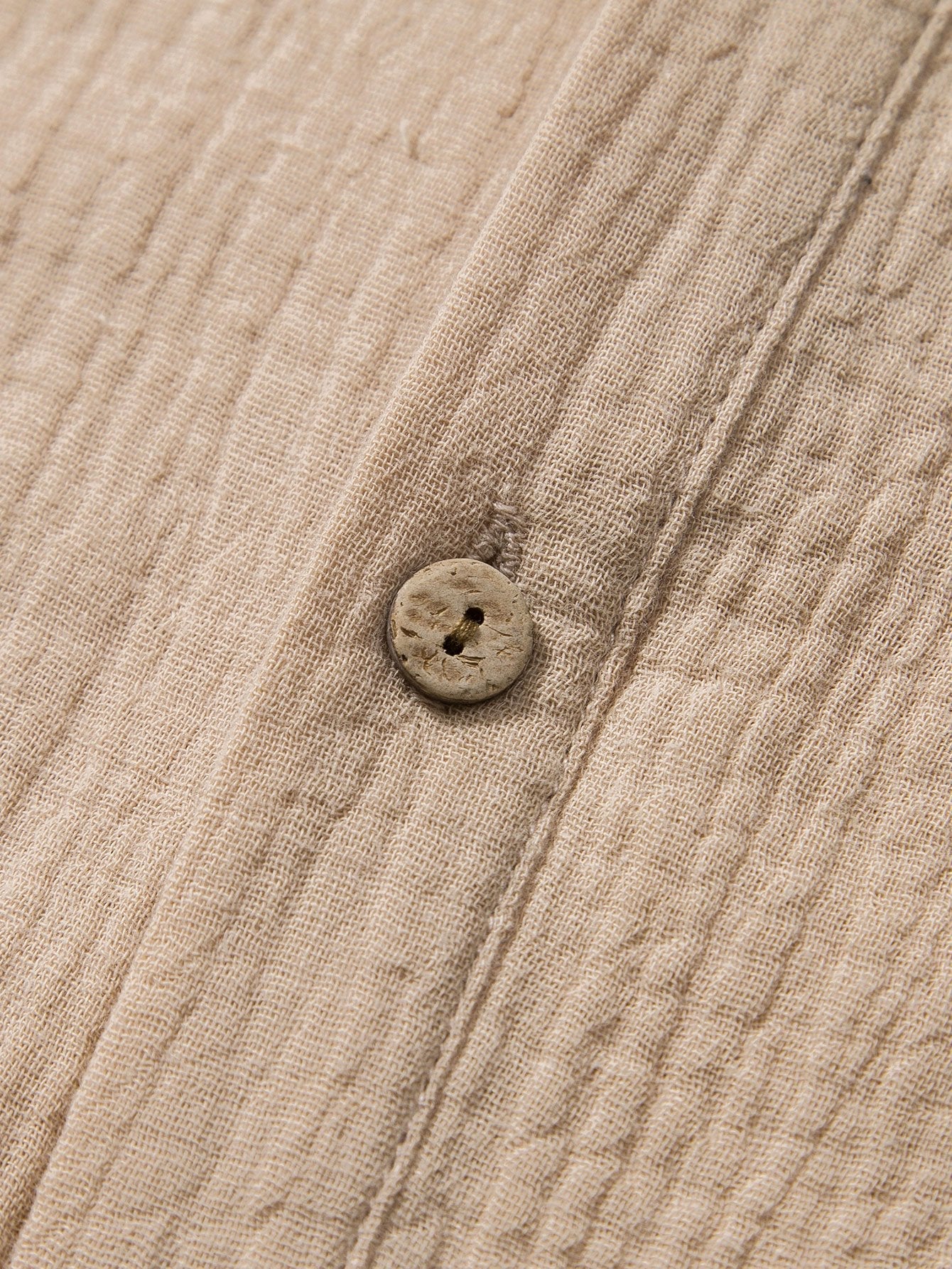 Wrinkled Cotton Henley Shirt with Half Open Placket