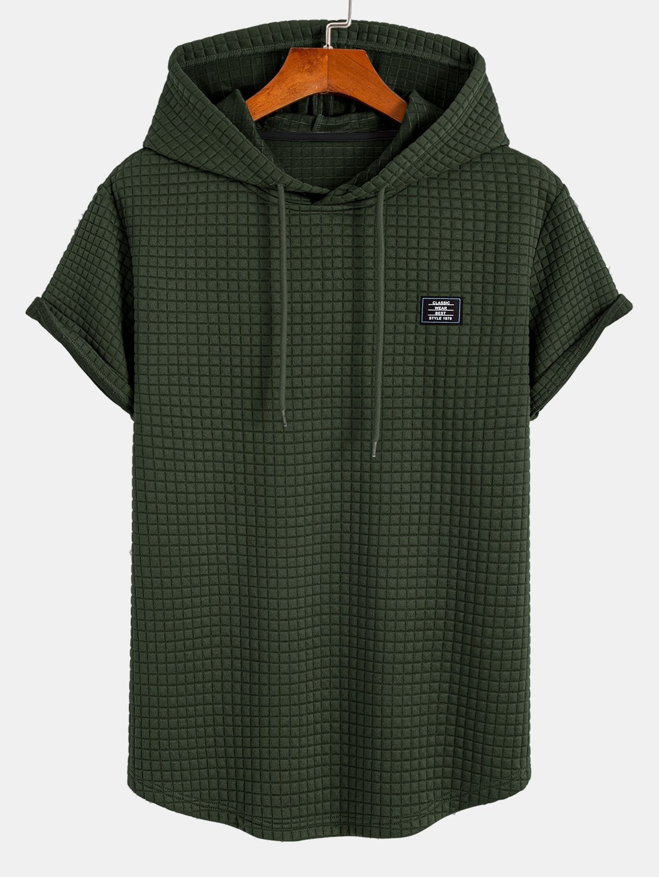 Waffle Knit Hooded T-Shirt with Arc Hem