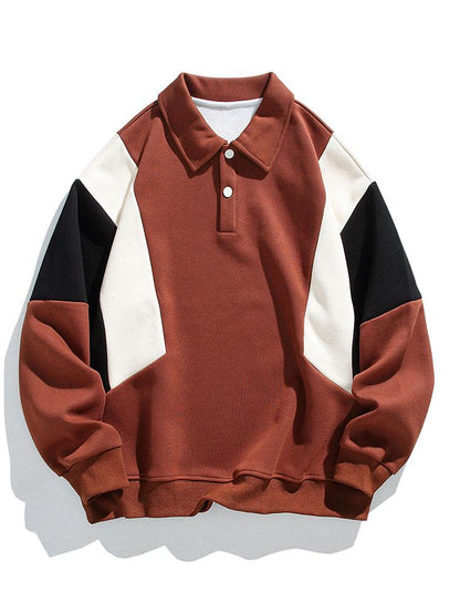 Color Block Polo Sweatshirt with Relaxed Fit