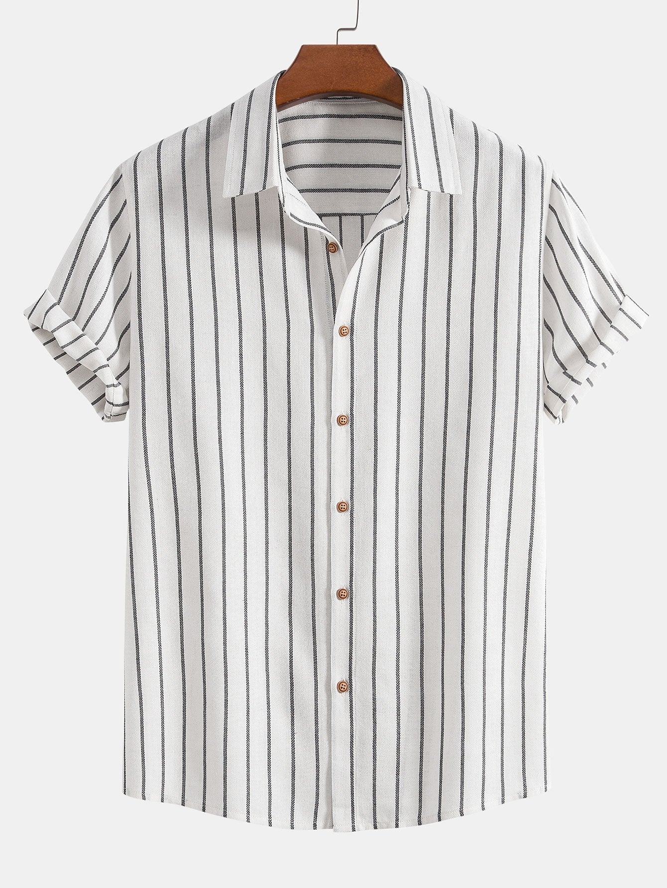 Striped Button-Up Shirt in Cotton Blend with Linen Drawstring Shorts