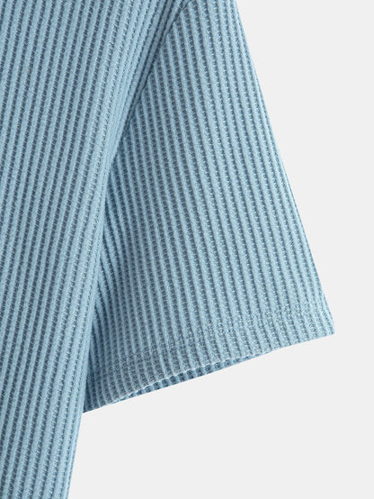 Waffle Knit Hooded T-Shirt with Arc Hem & Drawstring Waffle Shorts