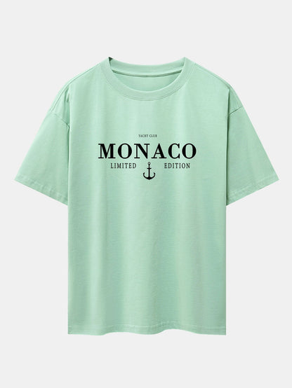 Monaco Oversized T-Shirt with Slogan Print and Drop Shoulder Design