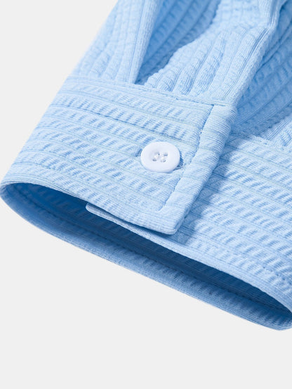 Ribbed Stand Collar Shirt with Long Sleeve and Muscle Fit