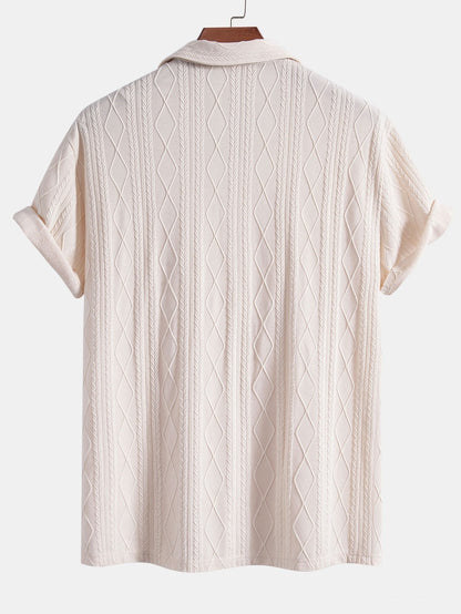 Geometric Rhombus Jacquard Knit Cuban Shirt